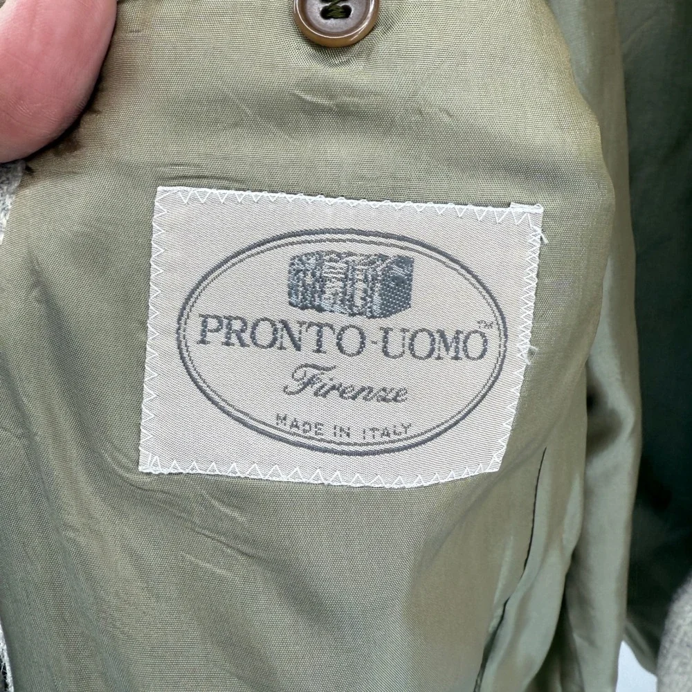 Vtg Pronto Uomo Mens Tweed Blazer Sport Coat Jacket Made in Italy Brown Tan sz42